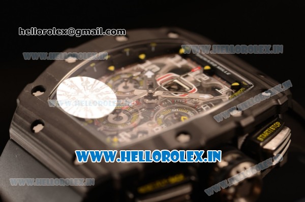 Richard Mille RM11-03 Swiss Valjoux 7750 Automatic Carbon Fiber Case Skeleton Dial With Arabic Numeral Markers Black Rubber Strap 1:1 Original(KV) - Click Image to Close